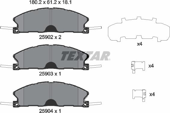 Textar 2590201 - Komplet zavornih oblog, ploscne (kolutne) zavore parts5.com