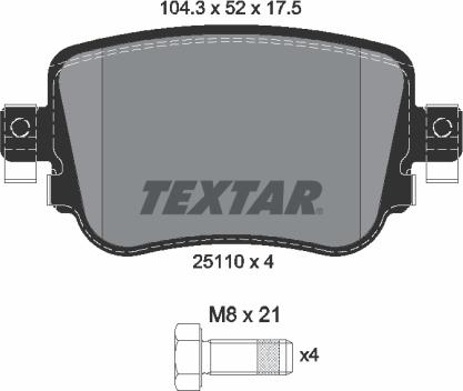 Textar 2511001 - Тормозные колодки, дисковые, комплект parts5.com