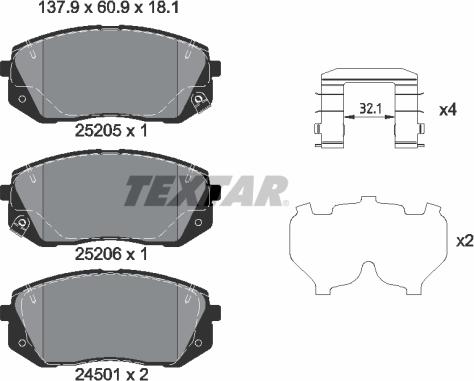 Textar 2520504 - Σετ τακάκια, δισκόφρενα parts5.com