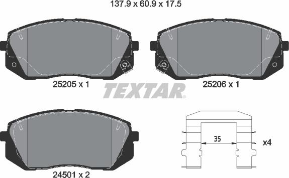 Textar 2520501 - Sada brzdových platničiek kotúčovej brzdy parts5.com