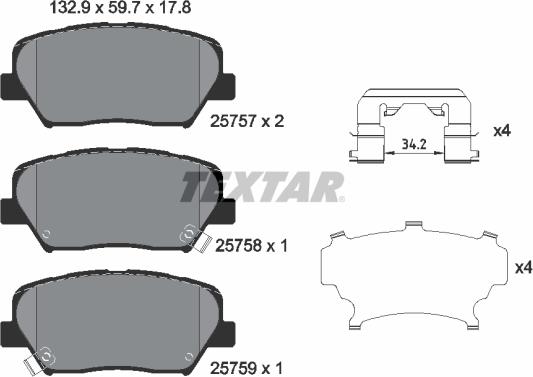 Textar 2575701 - Kit de plaquettes de frein, frein à disque parts5.com