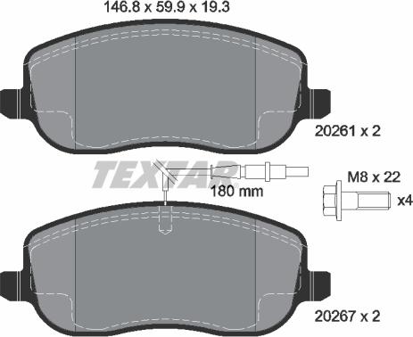 Textar 2026101 - Komplet pločica, disk-kočnica parts5.com