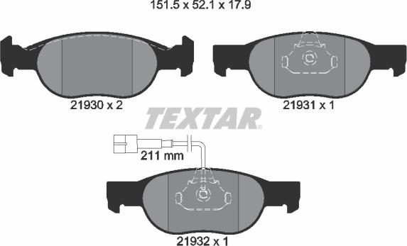 Textar 2193002 - Sada brzdových destiček, kotoučová brzda parts5.com