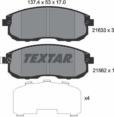 Textar 2163301 - Komplet kočnih obloga, disk kočnica parts5.com