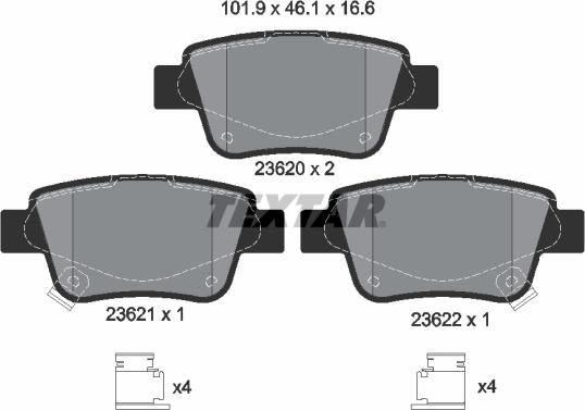 Textar 2362002 - Тормозные колодки, дисковые, комплект parts5.com