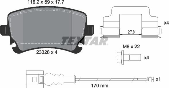 Textar 2332602 - Sada brzdových platničiek kotúčovej brzdy parts5.com