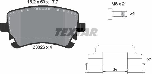 Textar 2332607 - Σετ τακάκια, δισκόφρενα parts5.com