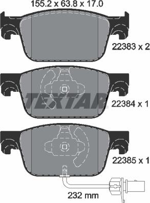 Textar 2238301 - Комплект спирачно феродо, дискови спирачки parts5.com