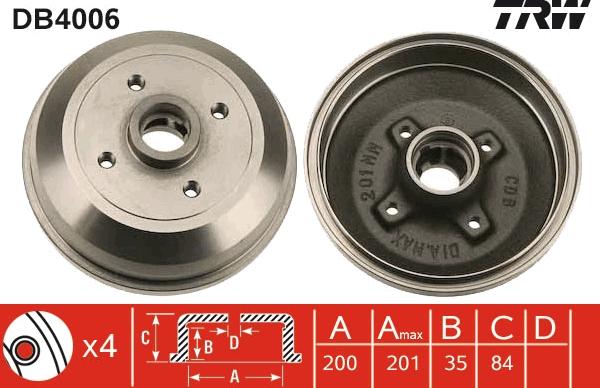 TRW DB4006 - Brzdový buben parts5.com