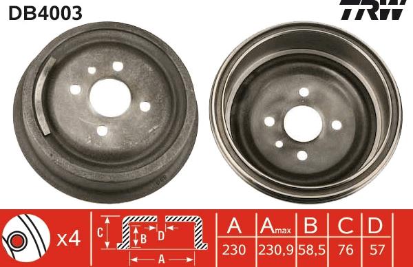 TRW DB4003 - Zavorni boben parts5.com