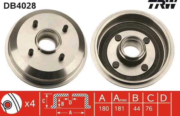 TRW DB4028 - Brake Drum parts5.com