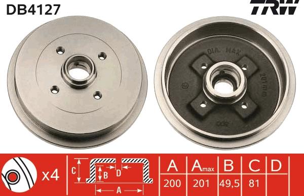 TRW DB4127 - Tambur frana parts5.com