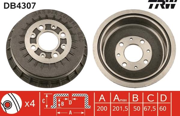 TRW DB4307 - Tambur frana parts5.com