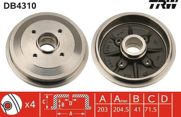 TRW DB4310 - Doboš kočnice parts5.com