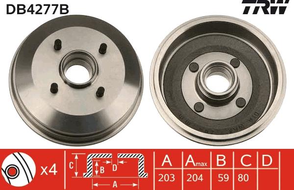 TRW DB4277B - Tambur frana parts5.com