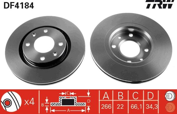 TRW DF4184 - Brake Disc parts5.com