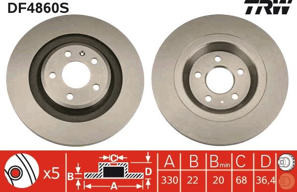 TRW DF4860S - Brzdový kotúč parts5.com