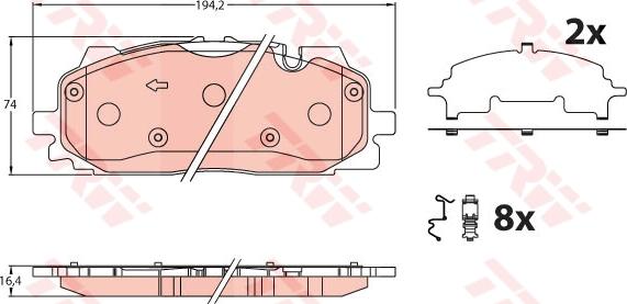 TRW GDB2190 - Комплект спирачно феродо, дискови спирачки parts5.com