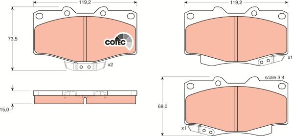 TRW GDB797 - Комплект спирачно феродо, дискови спирачки parts5.com