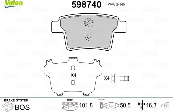 Valeo 598740 - Set placute frana,frana disc parts5.com