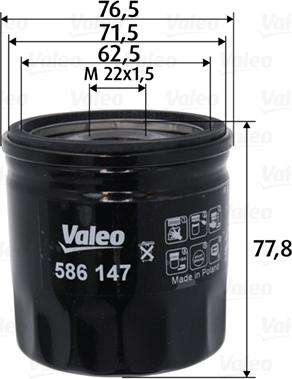 Valeo 586147 - Маслен филтър parts5.com