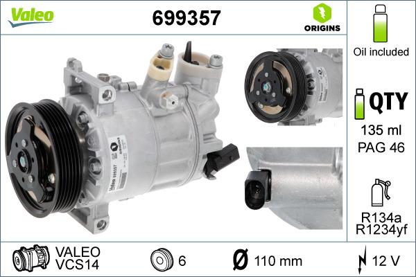 Valeo 699357 - Συμπιεστής, συστ. κλιματισμού parts5.com