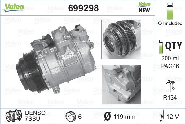 Valeo 699298 - Compressor, air conditioning parts5.com