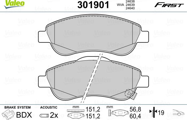 Valeo 301901 - Bremsbelagsatz, Scheibenbremse parts5.com