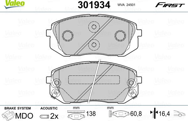 Valeo 301934 - Sada brzdových destiček, kotoučová brzda parts5.com