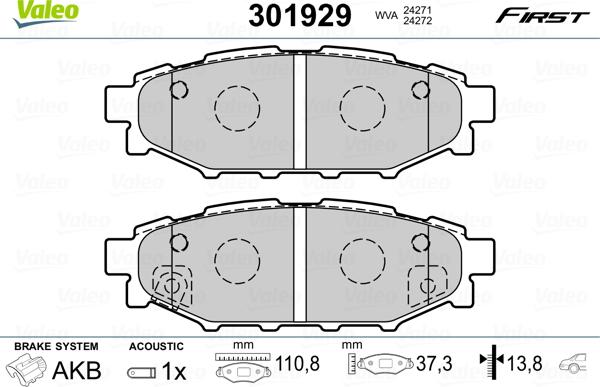 Valeo 301929 - Piduriklotsi komplekt,ketaspidur parts5.com