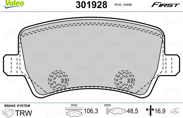 Valeo 301928 - Komplet pločica, disk-kočnica parts5.com