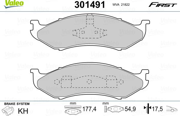 Valeo 301491 - Komplet zavornih oblog, ploscne (kolutne) zavore parts5.com