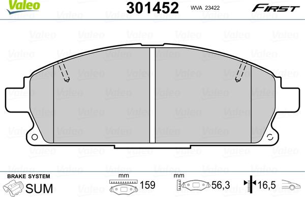 Valeo 301452 - Kit de plaquettes de frein, frein à disque parts5.com