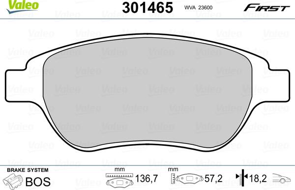 Valeo 301465 - Komplet zavornih oblog, ploscne (kolutne) zavore parts5.com