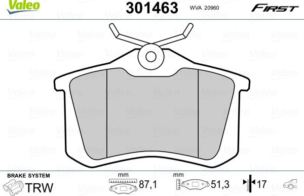 Valeo 301463 - Komplet zavornih oblog, ploscne (kolutne) zavore parts5.com