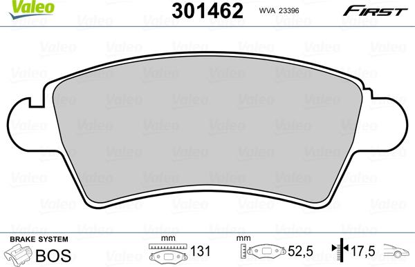 Valeo 301462 - Тормозные колодки, дисковые, комплект parts5.com