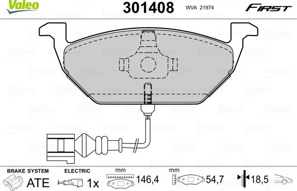 Valeo 301408 - Komplet zavornih oblog, ploscne (kolutne) zavore parts5.com