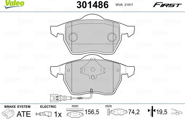 Valeo 301486 - Σετ τακάκια, δισκόφρενα parts5.com