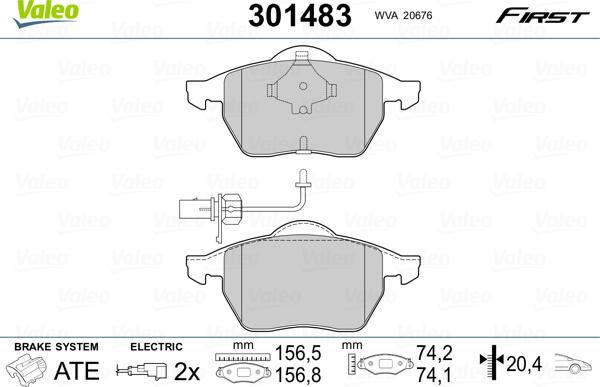 Valeo 301483 - Komplet pločica, disk-kočnica parts5.com