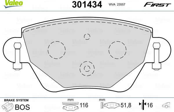 Valeo 301434 - Brake Pad Set, disc brake parts5.com