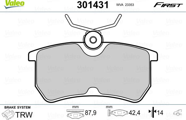 Valeo 301431 - Zestaw klocków hamulcowych, hamulce tarczowe parts5.com