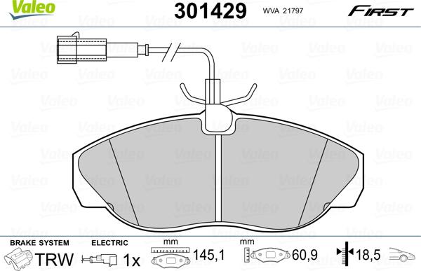 Valeo 301429 - Тормозные колодки, дисковые, комплект parts5.com