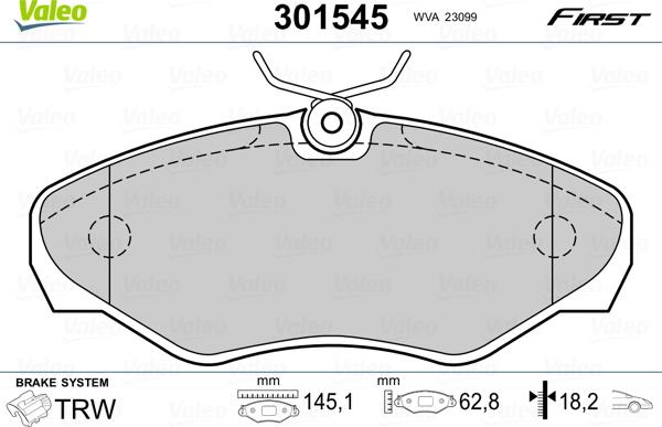 Valeo 301545 - Komplet pločica, disk-kočnica parts5.com