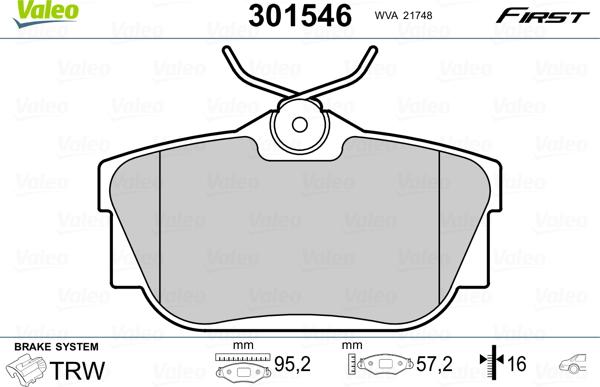 Valeo 301546 - Bremsbelagsatz, Scheibenbremse parts5.com