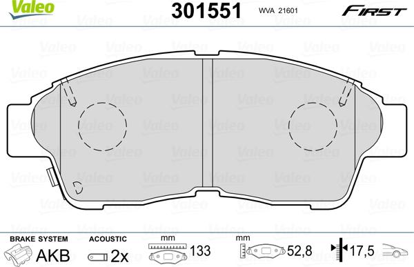 Valeo 301551 - Zestaw klocków hamulcowych, hamulce tarczowe parts5.com