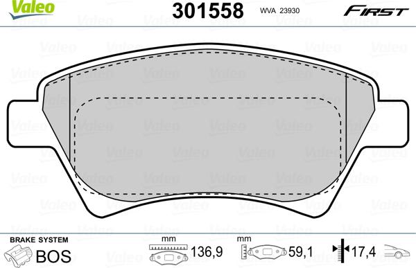 Valeo 301558 - Σετ τακάκια, δισκόφρενα parts5.com