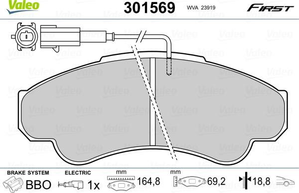 Valeo 301569 - Komplet pločica, disk-kočnica parts5.com