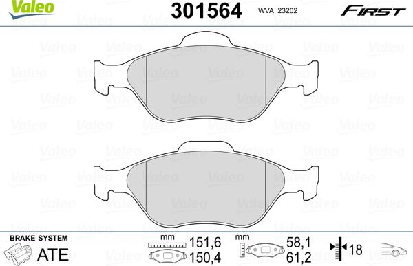 Valeo 301564 - Zestaw klocków hamulcowych, hamulce tarczowe parts5.com