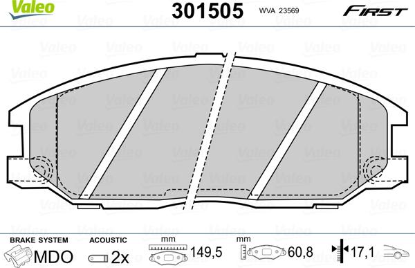 Valeo 301505 - Brake Pad Set, disc brake parts5.com