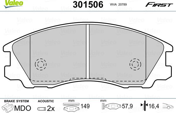 Valeo 301506 - Sada brzdových destiček, kotoučová brzda parts5.com